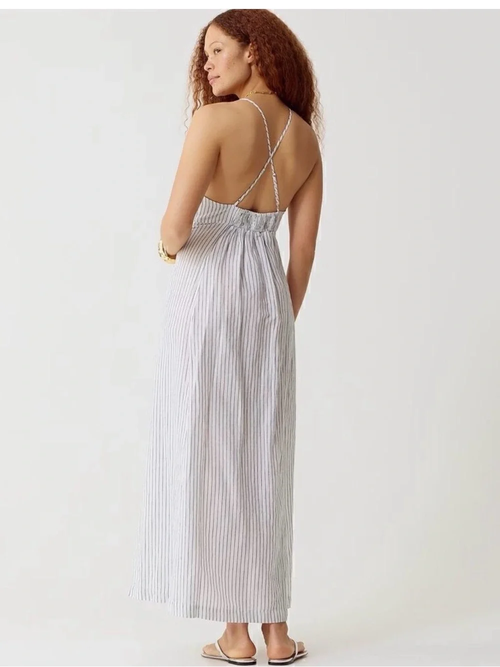J. Crew Striped White and Blue Maxi Dress with Spaghetti Straps